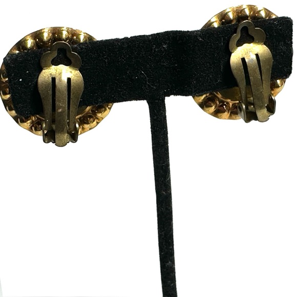 Classic Clip On Simulated Pearl Earrings Encircled w Rhinestones Dressy Look - Picture 5 of 5